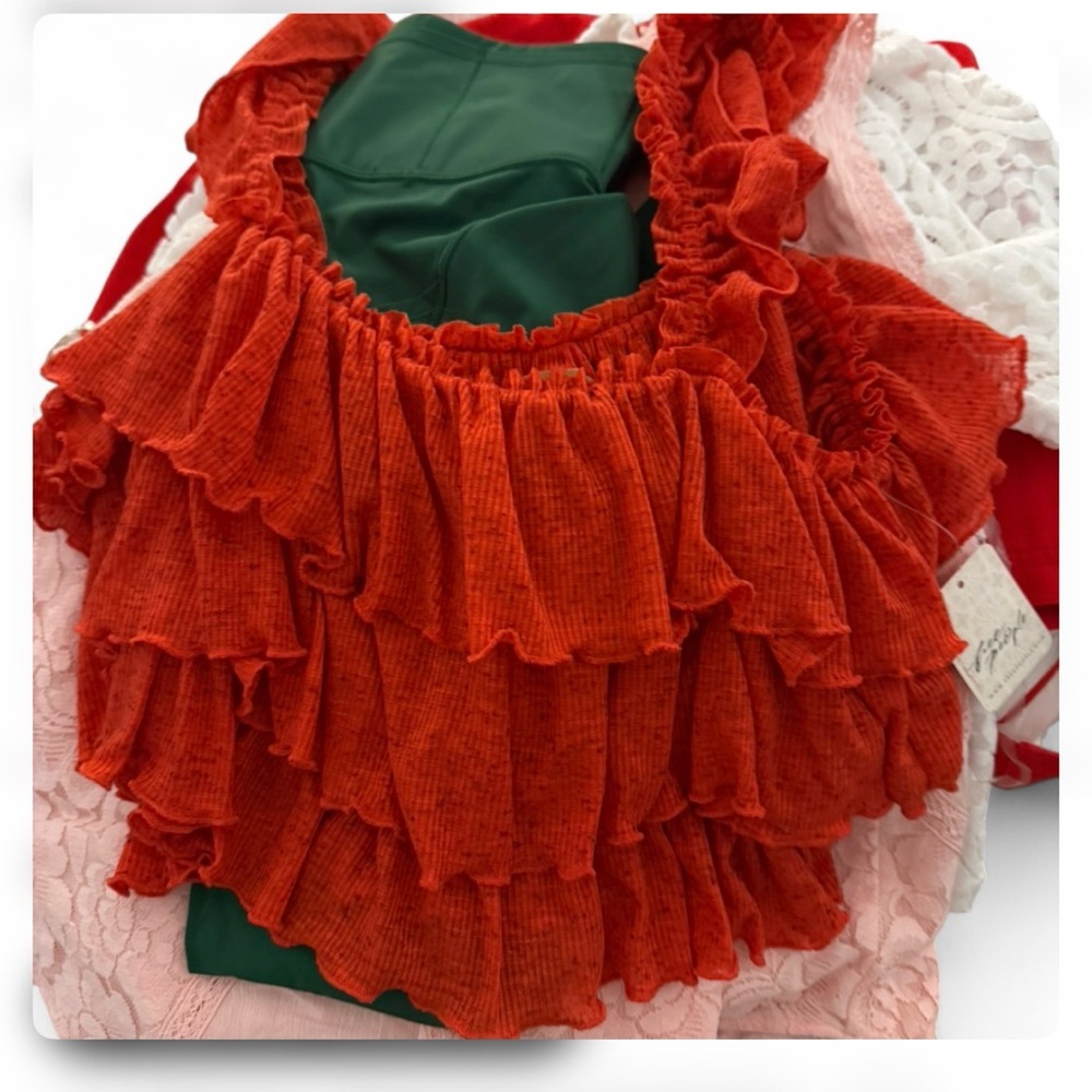 NWT Free People Red Ruffle Blouse - Picture 4 of 4